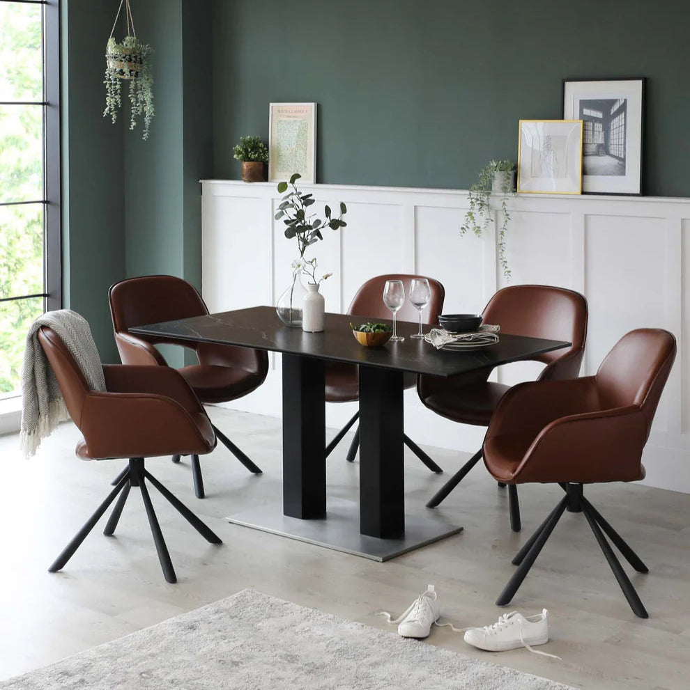 Modern Dining Chairs with PU Leather Upholstery Red Brown