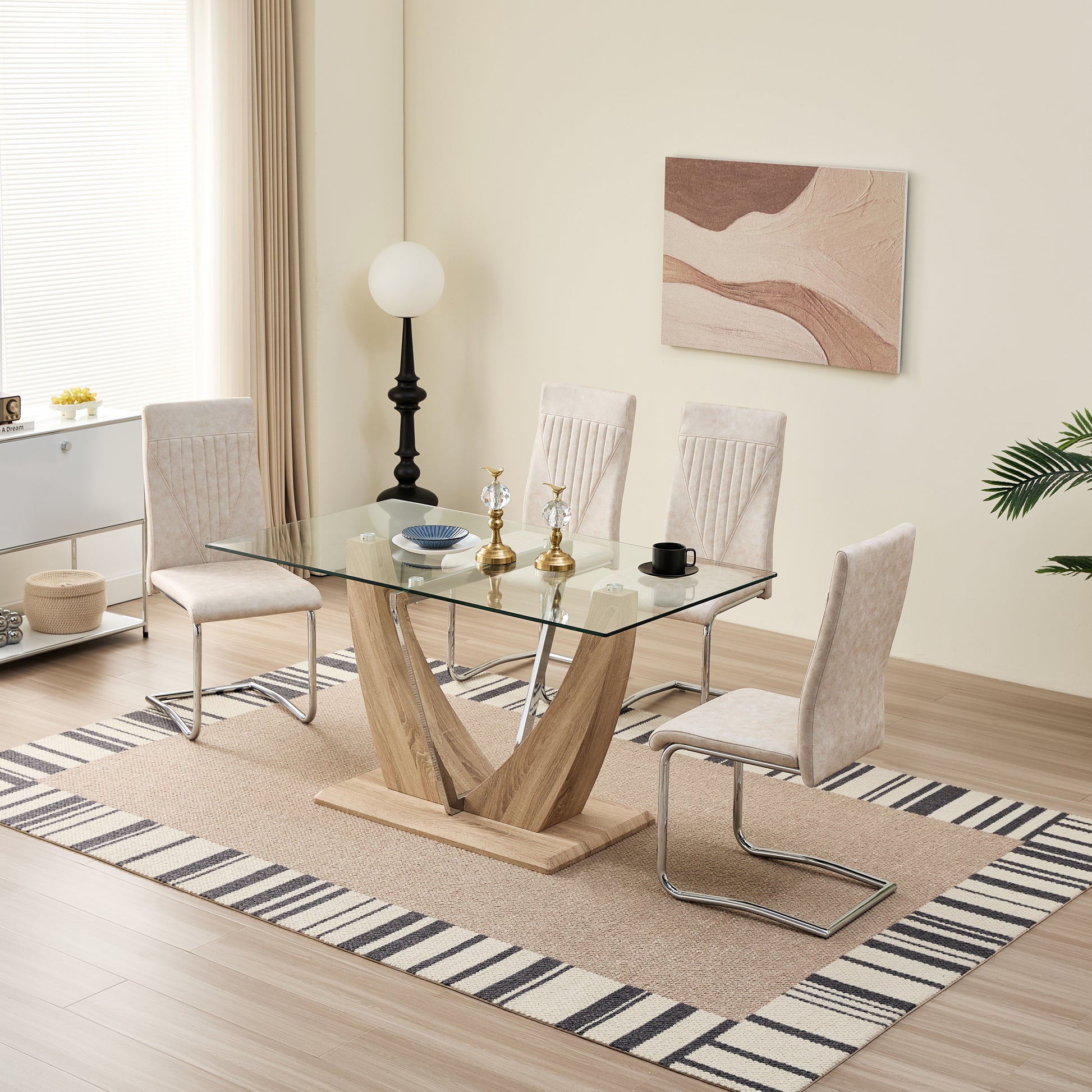 Modern Tempered Glass Rectangular Dining Table