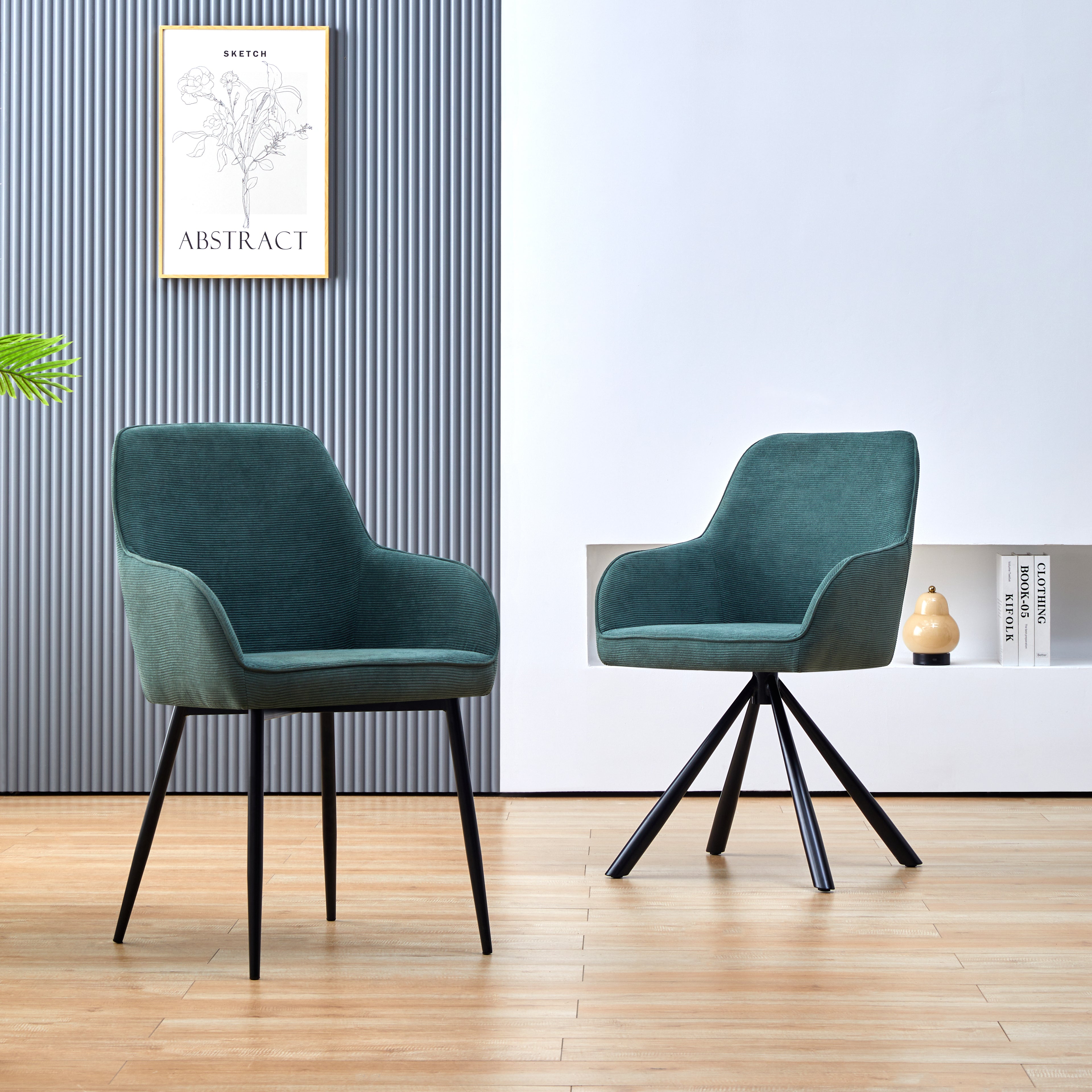 Set of 2 Modern Dining Chairs with Soft Corduroy