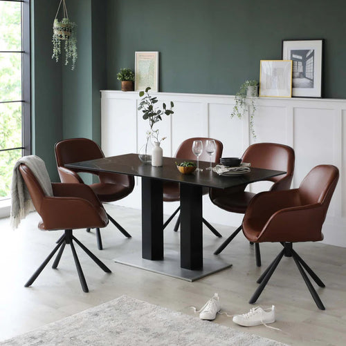 Modern Dining Chairs with PU Leather Upholstery Red Brown
