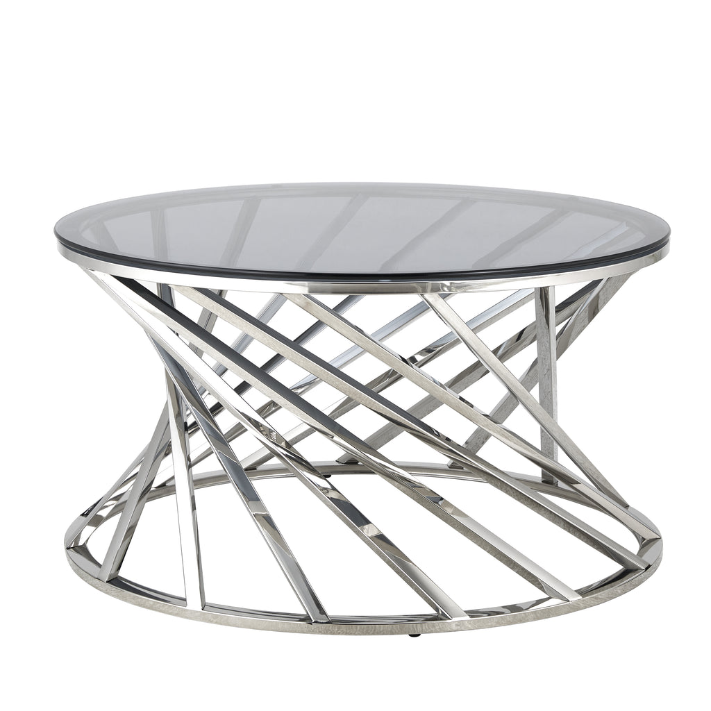 Modern Coffee Table with Blue Crystal Grey Tempered Glass
