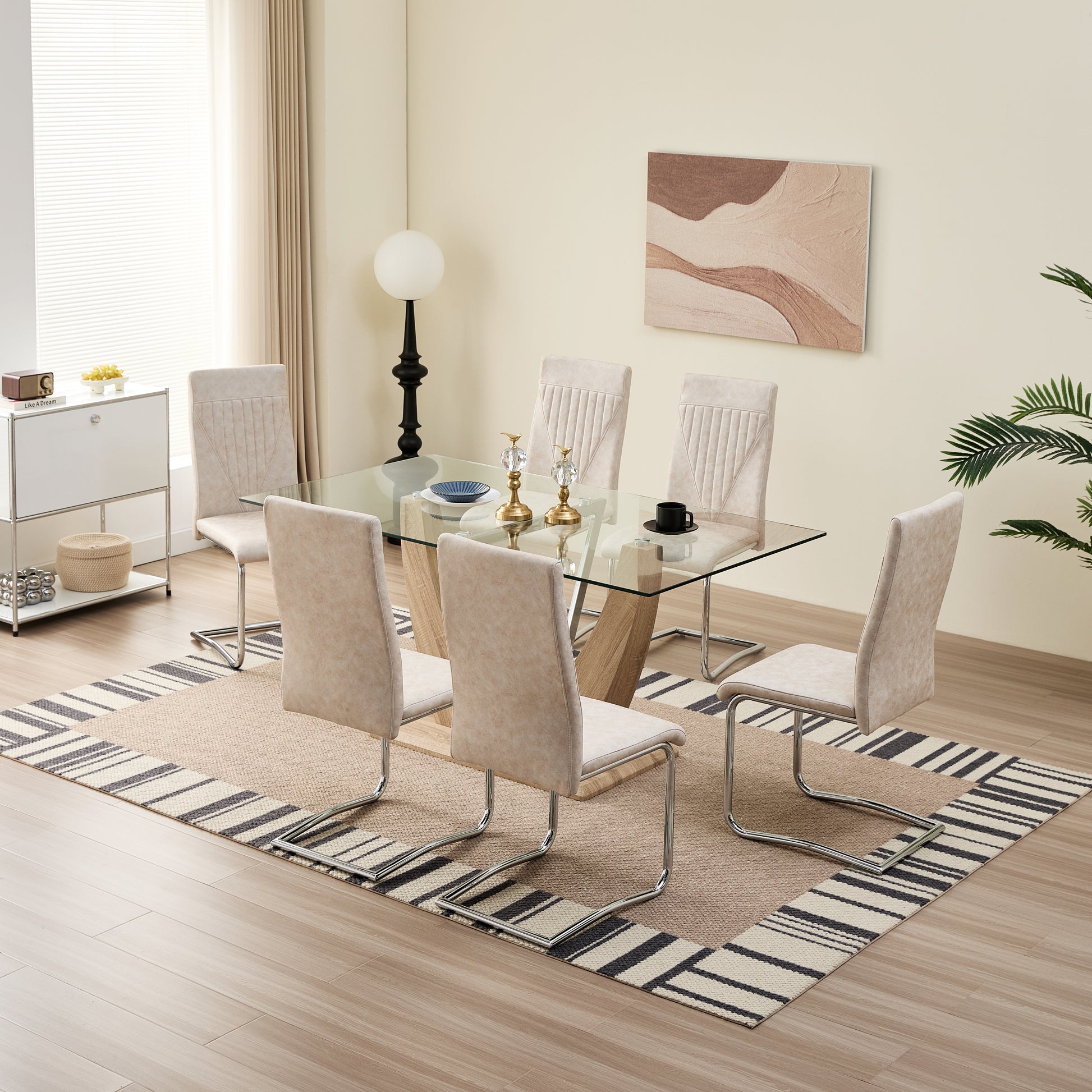Modern Tempered Glass Rectangular Dining Table