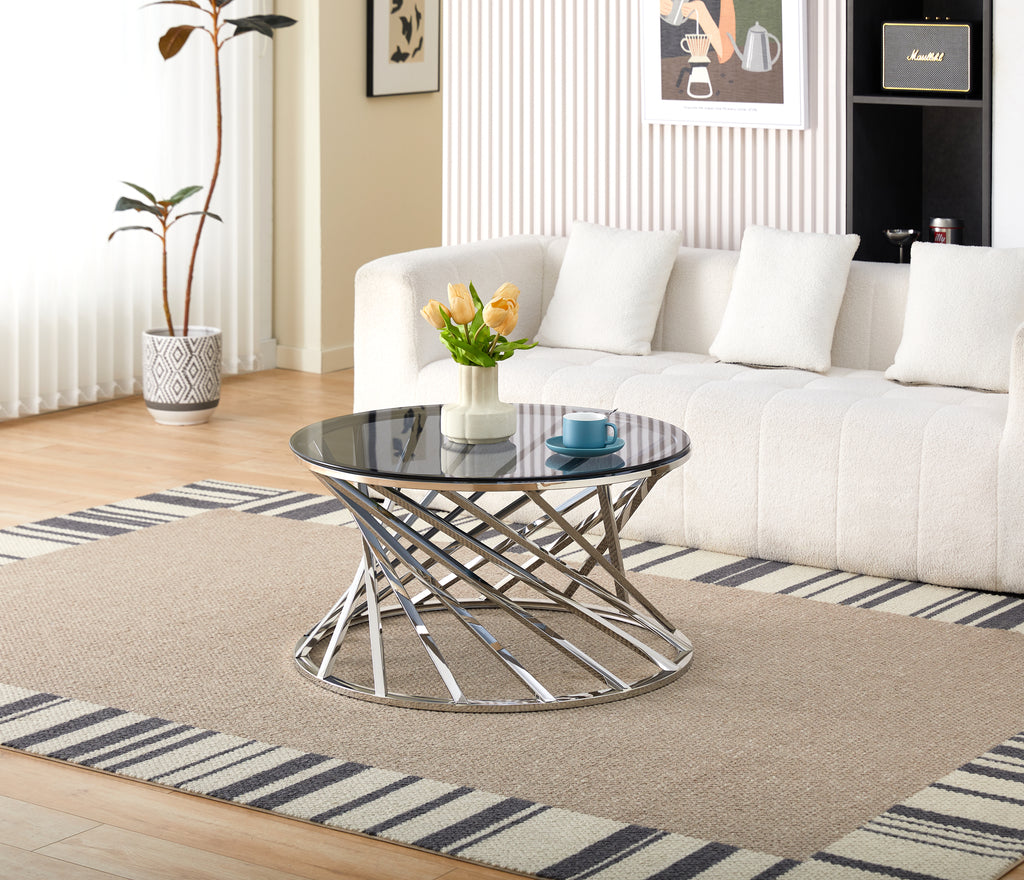 Modern Coffee Table with Blue Crystal Grey Tempered Glass