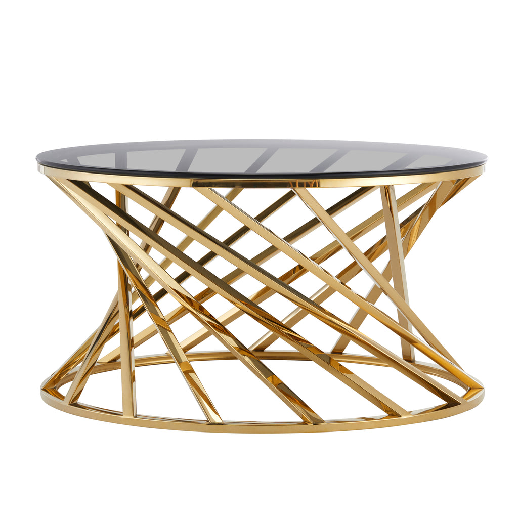 Modern Coffee Table with Blue Crystal Grey Tempered Glass