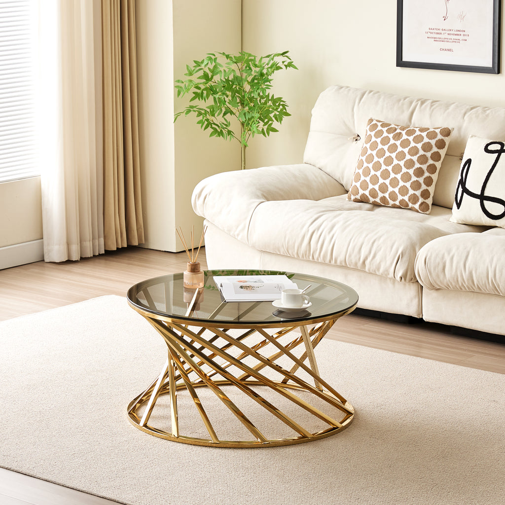 Modern Coffee Table with Blue Crystal Grey Tempered Glass